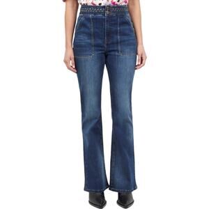 NWT La Joie Braided Waist Flare Jeans Size 10 Medium Wash Boho Wide Leg Denim